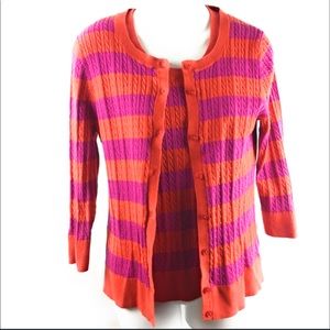 Talbots Sweater Set Striped Pink Orange Petite Lrg